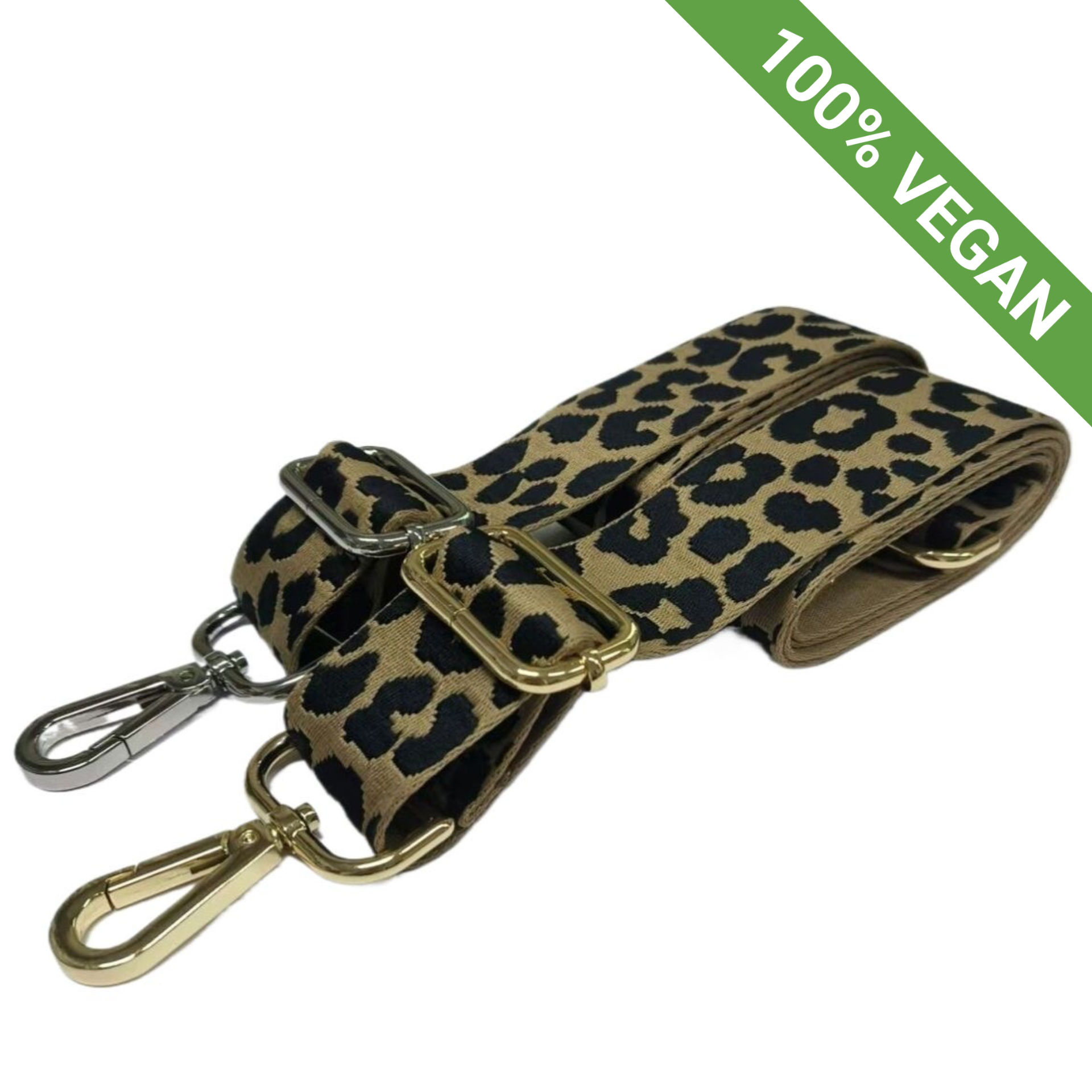 Leopard Print Webbing Shoulder Strap with Gold Hardware – Adjustable Crossbody Replacement Strap