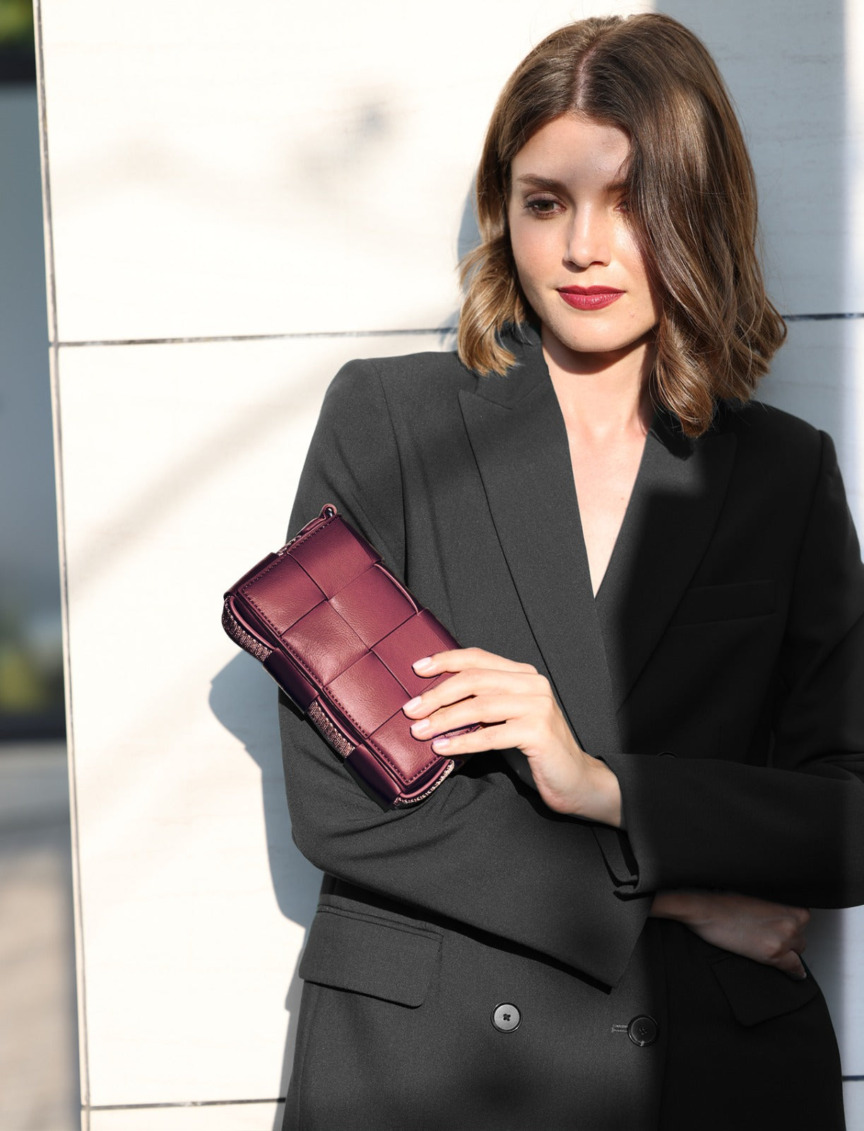 Wine 6-in-1 Braided Vegan Leather Waist and Shoulder Bag – Convertible Crossbody for Everyday Use