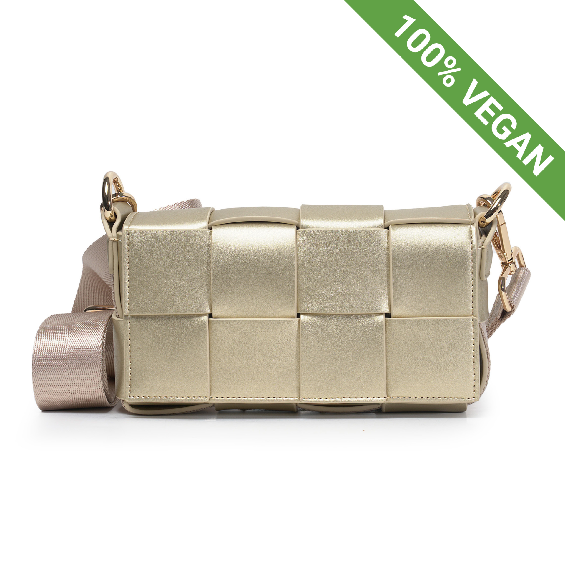 Gold 6-in-1 Braided Vegan Leather Waist and Shoulder Bag – Convertible Crossbody with Adjustable Straps