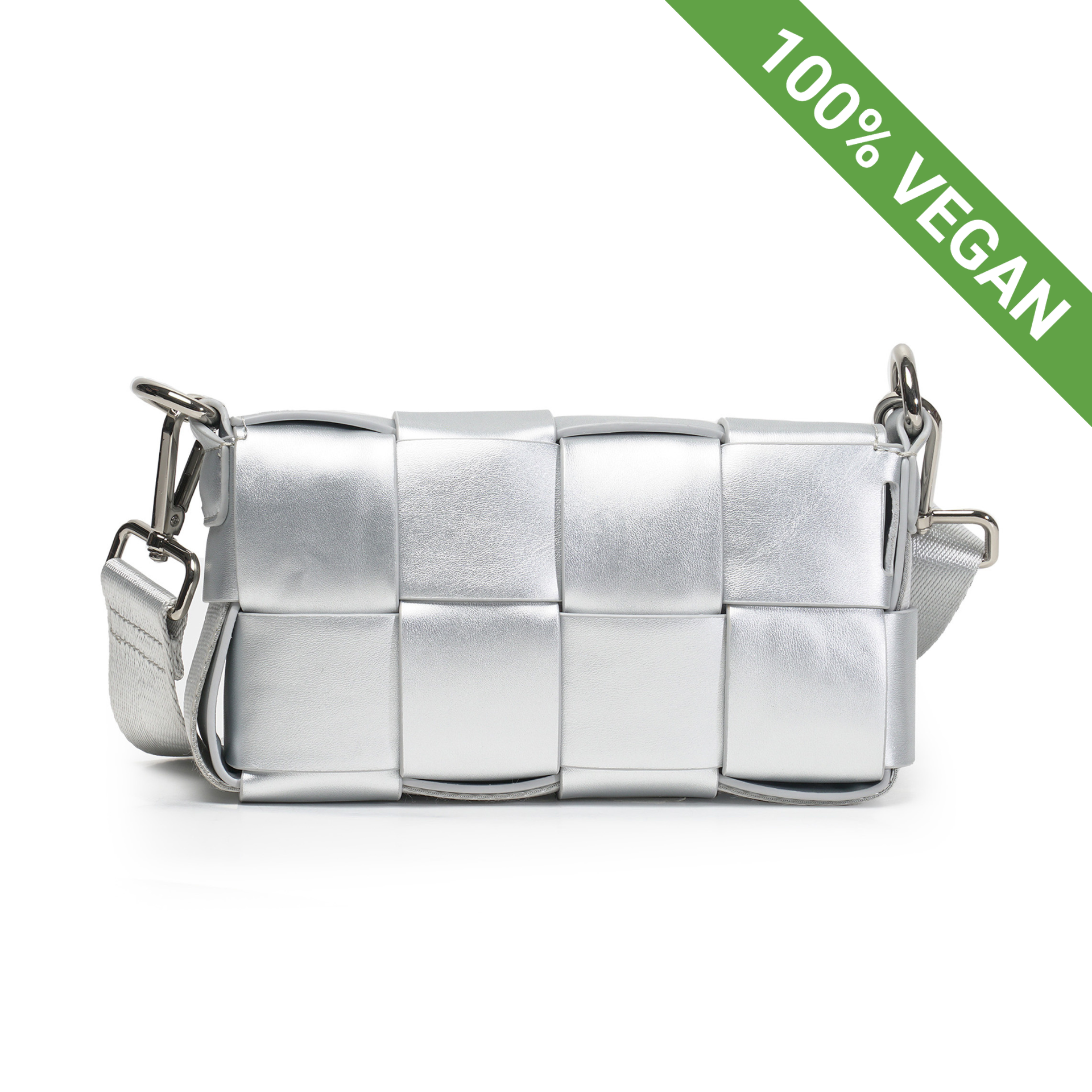 Silver 6-in-1 Braided Vegan Leather Waist and Shoulder Bag – Convertible Crossbody with Multiple Straps