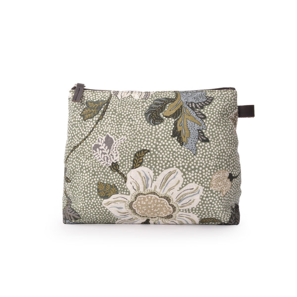Cosmetic Bag | Soft Green Flower | Linen