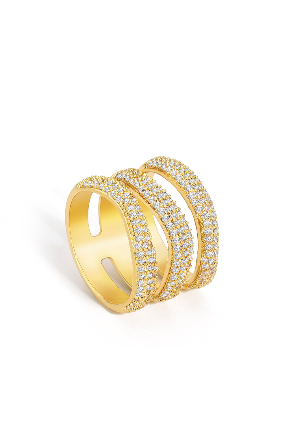 Ring | Elle Pavé | 3 rows | 18K Gold Plated