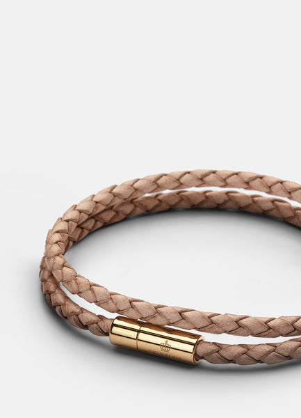 Leather Bracelet | 2 rows | 4mm | Gold | Natural