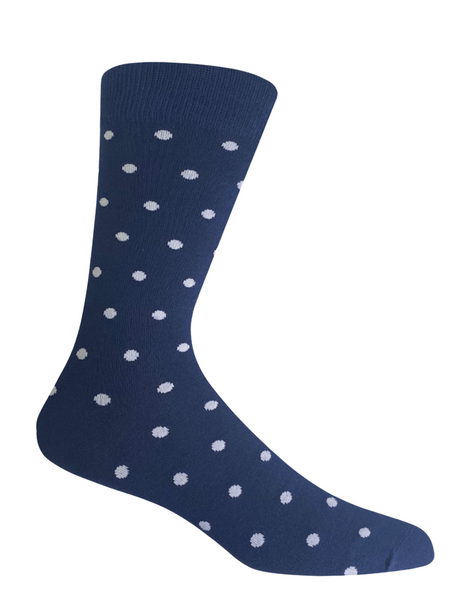 Navy cotton socks with white dots – stylish unisex socks by The Sockist, perfect for adding a classic touch to your everyday or office outfit.