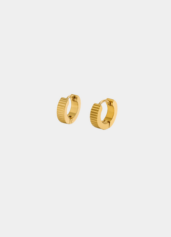 mini huggie earrings hk, ribbed gold hoops hong kong, gold plated earrings hk, stainless steel huggies hk, textured earrings hk, 