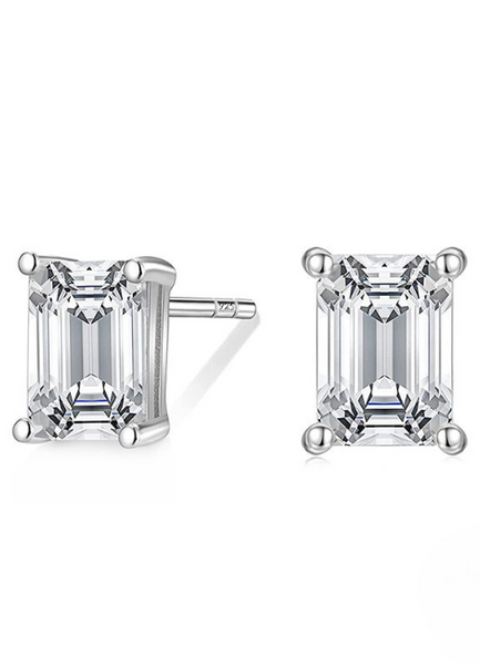Earrings | Stud Emerald Cut | Zirconia | 925 Sterling Silver