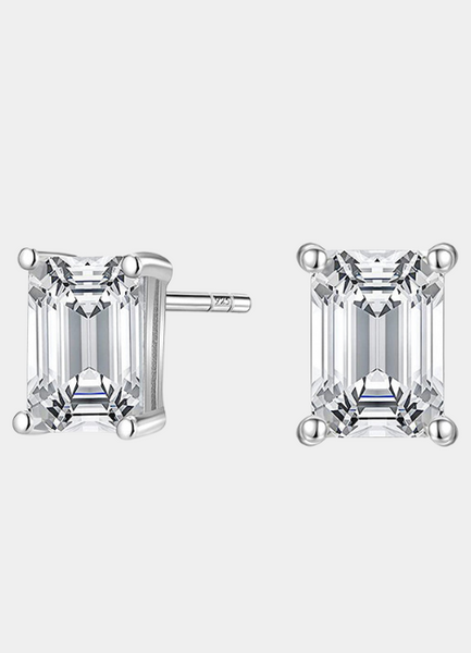 Earrings | Stud Emerald Cut | Zirconia | 925 Sterling Silver