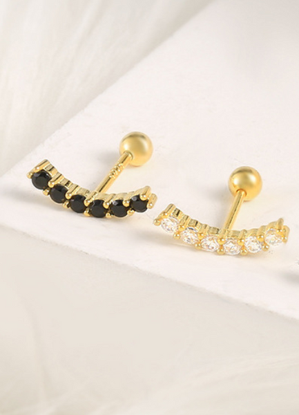 Earrings | Single Thread Stud | Zirconia | 925 Sterling Silver | 18K Gold Plated