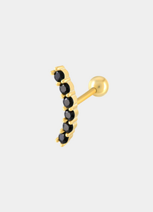 Earrings | Single Thread Stud | Zirconia Black | 925 Sterling Silver | 18K Gold Plated