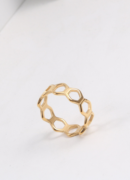 Ring | Oona Octagon Honeycomb | 18K Gold Plated