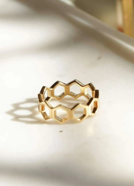 Ring | Oona Octagon Honeycomb | 18K Gold Plated