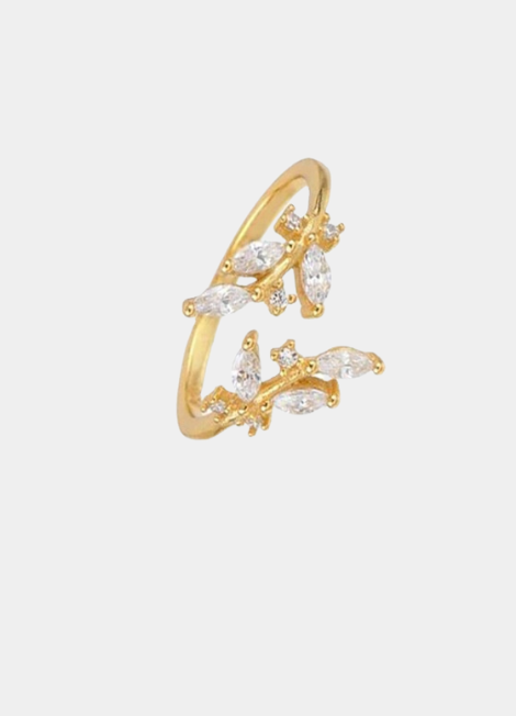 Ring | Freja Flower | Adjustable | Cubic Zirconia |  18K Gold Plated