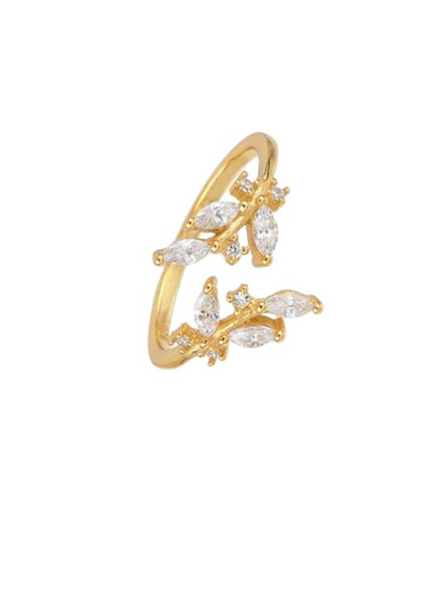Ring | Freja Flower | Adjustable | Cubic Zirconia |  18K Gold Plated