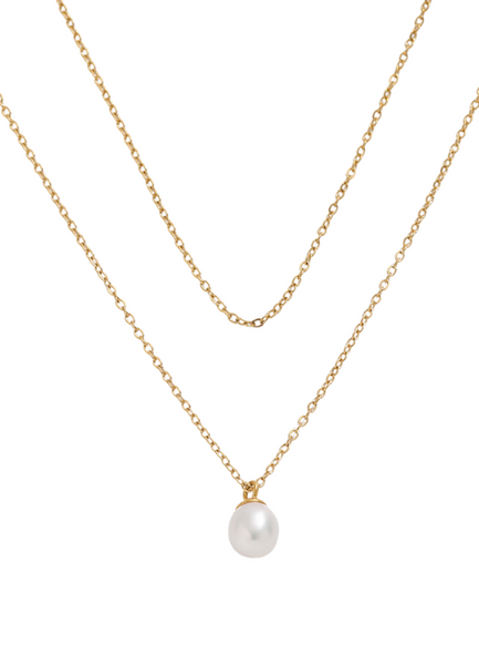 Necklace | Pearl Two Layers | Gold plated