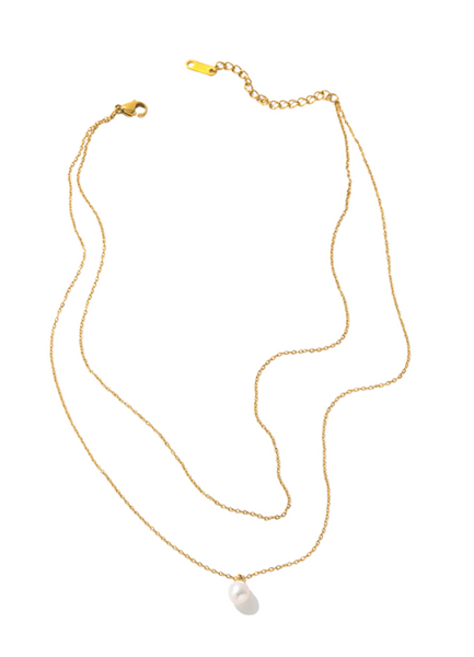 Necklace | Pearl Two Layers | Gold plated