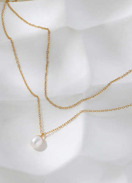 Necklace | Pearl Two Layers | Gold plated