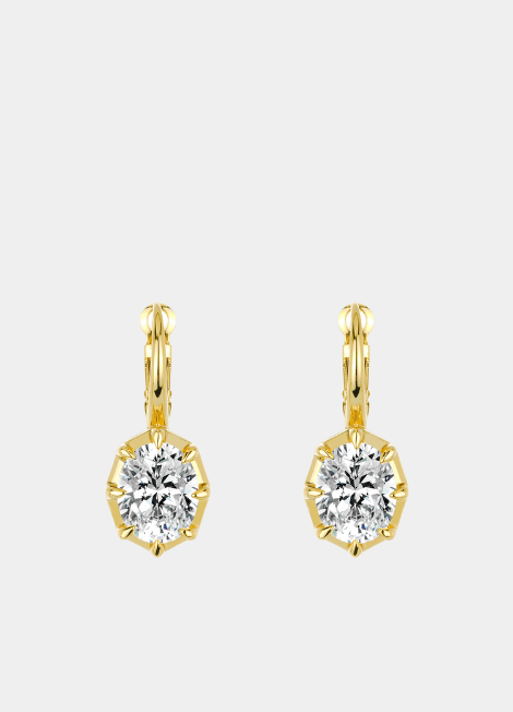 Gold hoop earrings with clear gemstones - lab grown zirconia 925 sterling silver 18 K Gold plated
