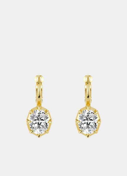 Gold hoop earrings with clear gemstones - lab grown zirconia 925 sterling silver 18 K Gold plated