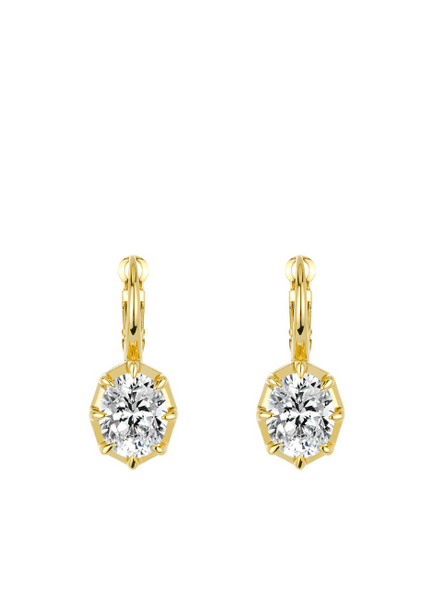 Gold hoop earrings with clear gemstones - lab grown zirconia 925 sterling silver 18 K Gold plated