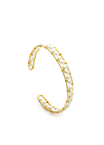 Ebba Open Bangle with Pearl – 18K Gold Plated Elegant Bracelet for Women in Hong Kong