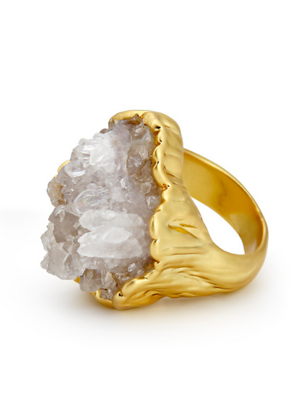 Quartz Master Healer Ring – 18K Matte Gold Plated | Healing Crystal Ring for Women in Hong Kong

