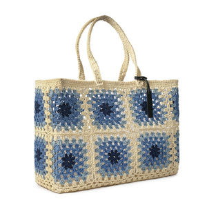 Shopper | Grids Basket | Crochet | White Blue