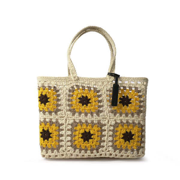 Shopper | Grids Basket | Crochet | White Yellow