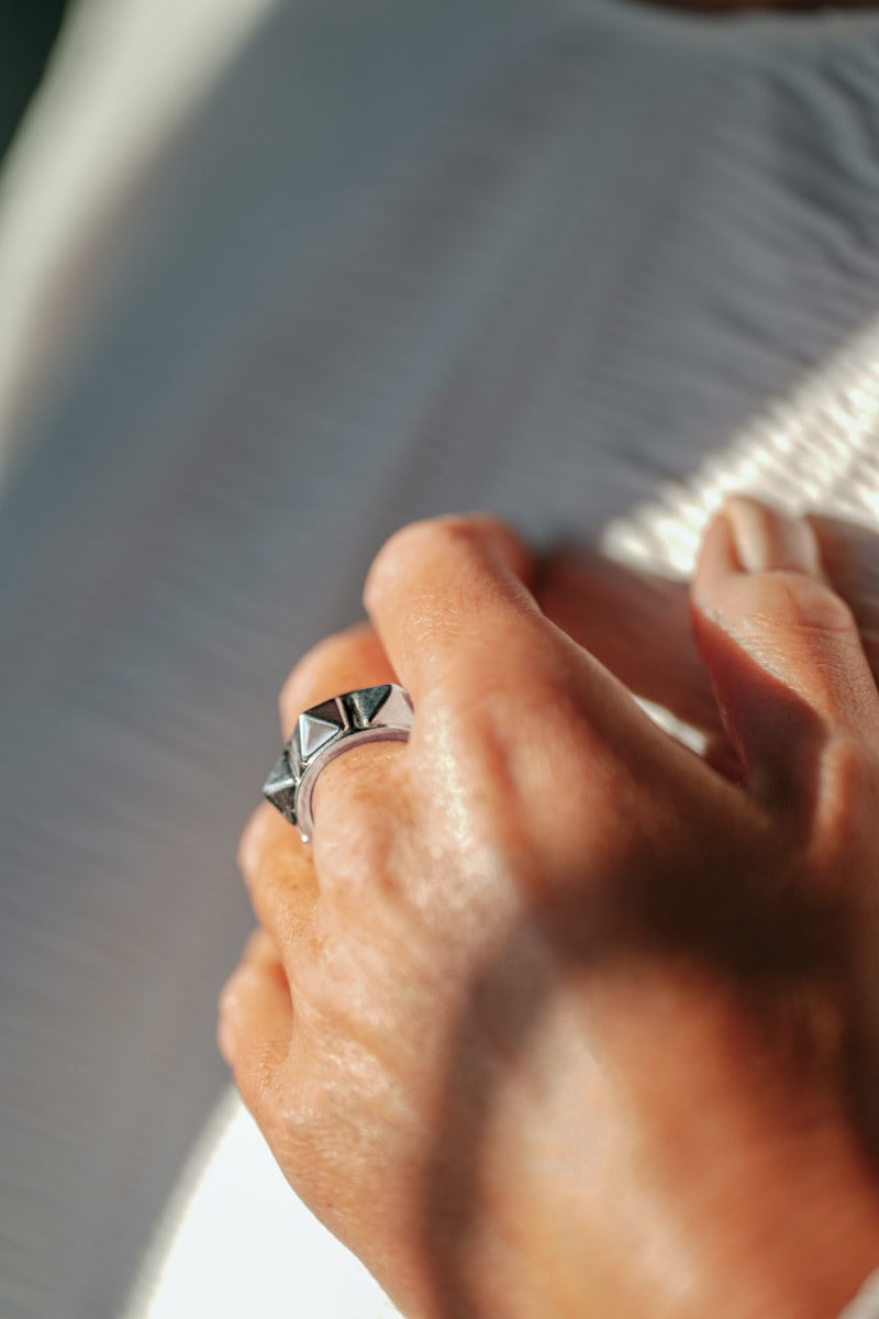 Ring | Rivets | Wide | Silver Plated