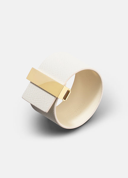 Leather Bracelet | Wide Clasp | Gold | White