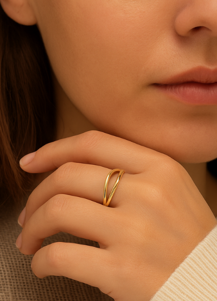 Stacked 2-Layer Ring – 18K Gold Plated | Minimalist Double Band Ring for Women in Hong Kong

