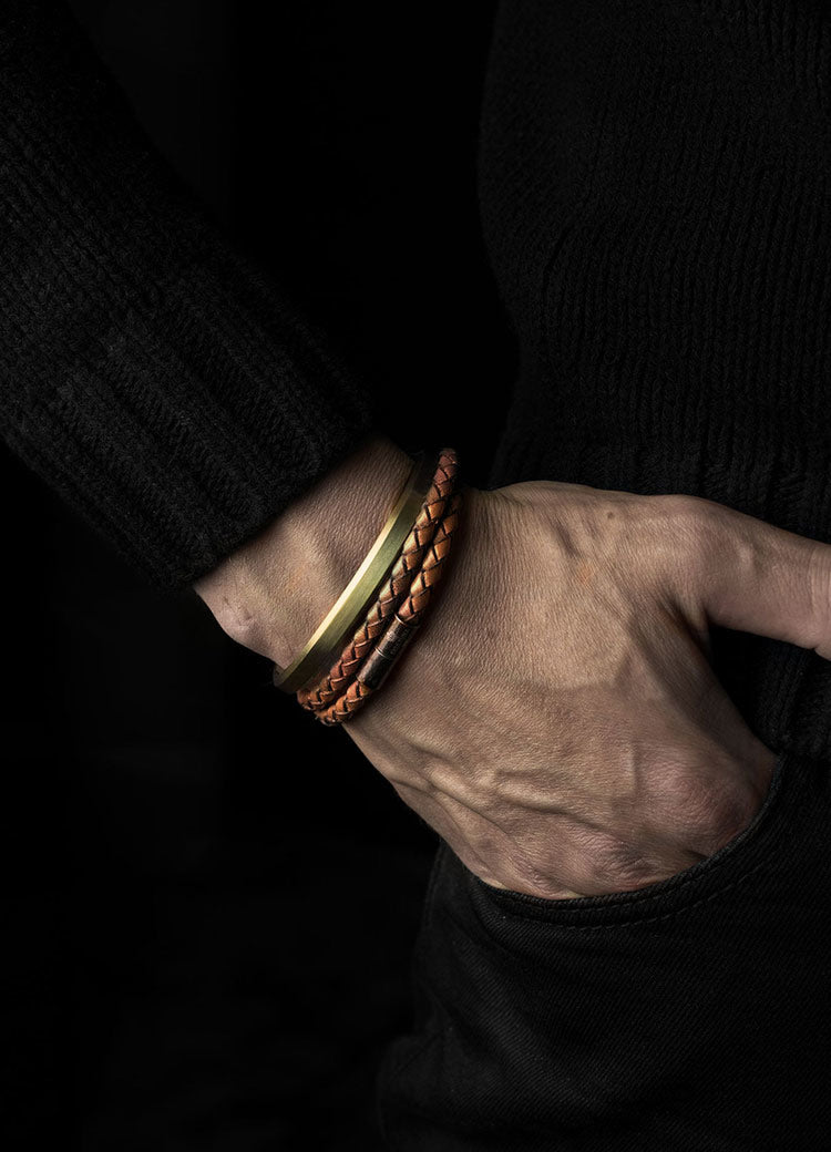 Leather Bracelet | The Stealth Bracelet | Brown | Orange - STOCKHOLM 