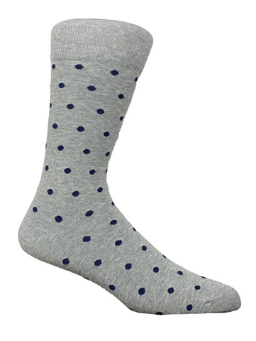 Grey cotton socks with playful blue dot pattern – unisex design by The Sockist, made for comfort and style.
