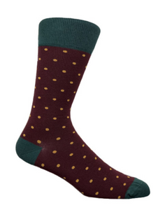 Wine green cotton socks with playful yellow dots – vibrant unisex socks by The Sockist, perfect for casual and stylish everyday wear.