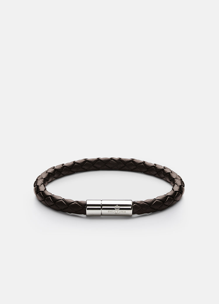 Leather Bracelet | 6mm | Silver | Dark Brown - STOCKHOLM 
