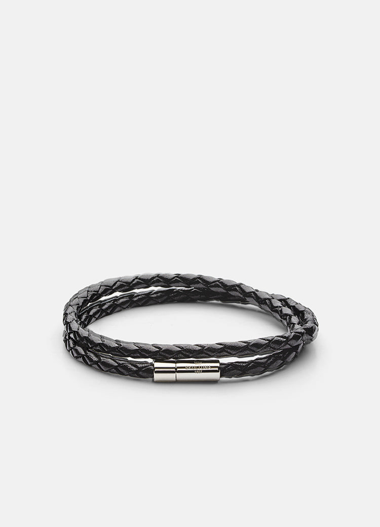 Leather Bracelet | 4mm | Silver | Black - STOCKHOLM 