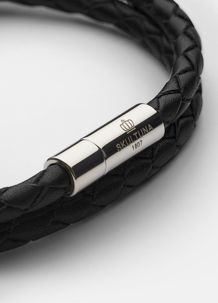 Leather Bracelet | 4mm | Silver | Black - STOCKHOLM 
