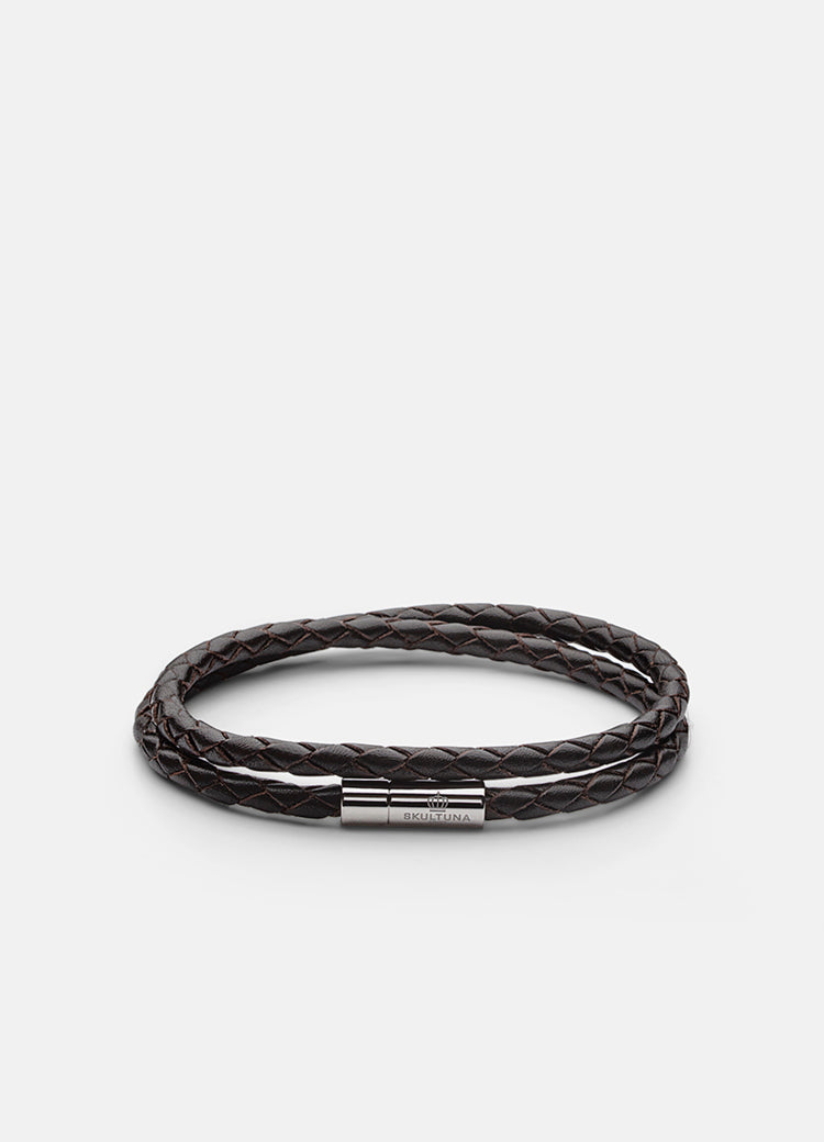 Leather Bracelet | 4mm | Silver | Dark Brown - STOCKHOLM 
