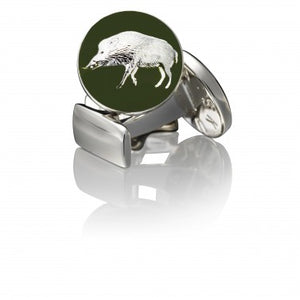 Cufflinks | The Hunter | Silver & Green | The Wild Boar - STOCKHOLM 