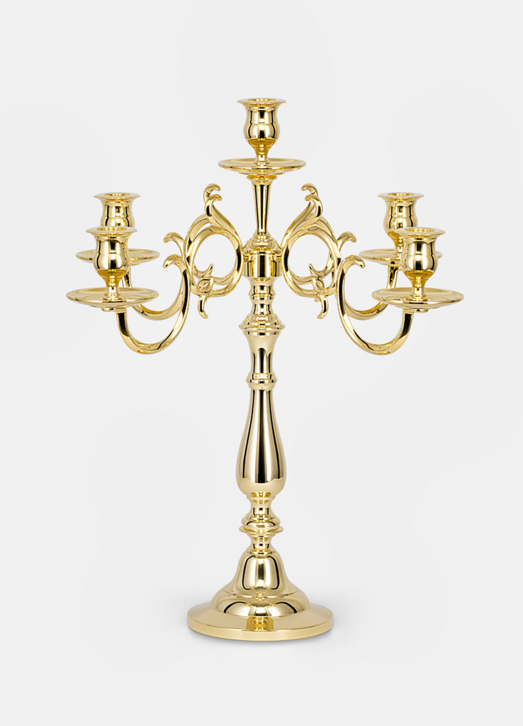 Candelabra antique brass 46 cm (5 arm) - Stockholms Bordsuthyrning AB