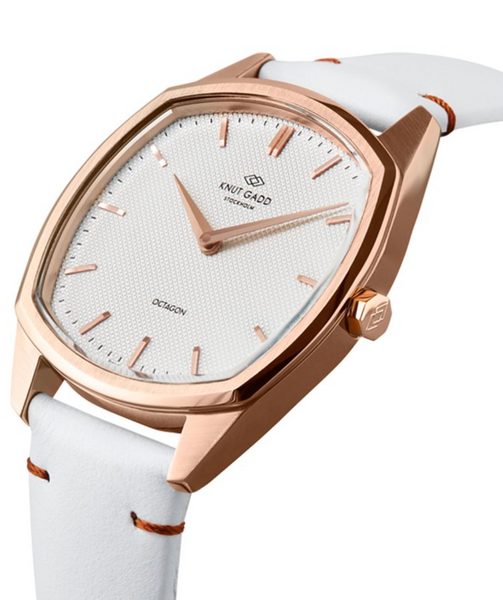 Octagon | Rose Gold | White | White Leather