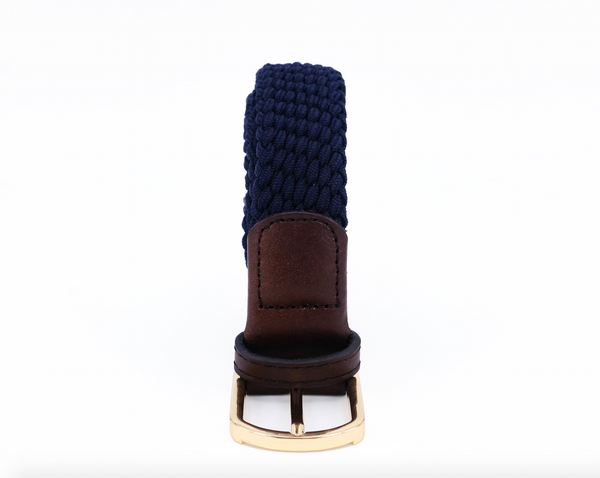 Slim Braided Belt | Navy | Brown Leather | Gold - STOCKHOLM 