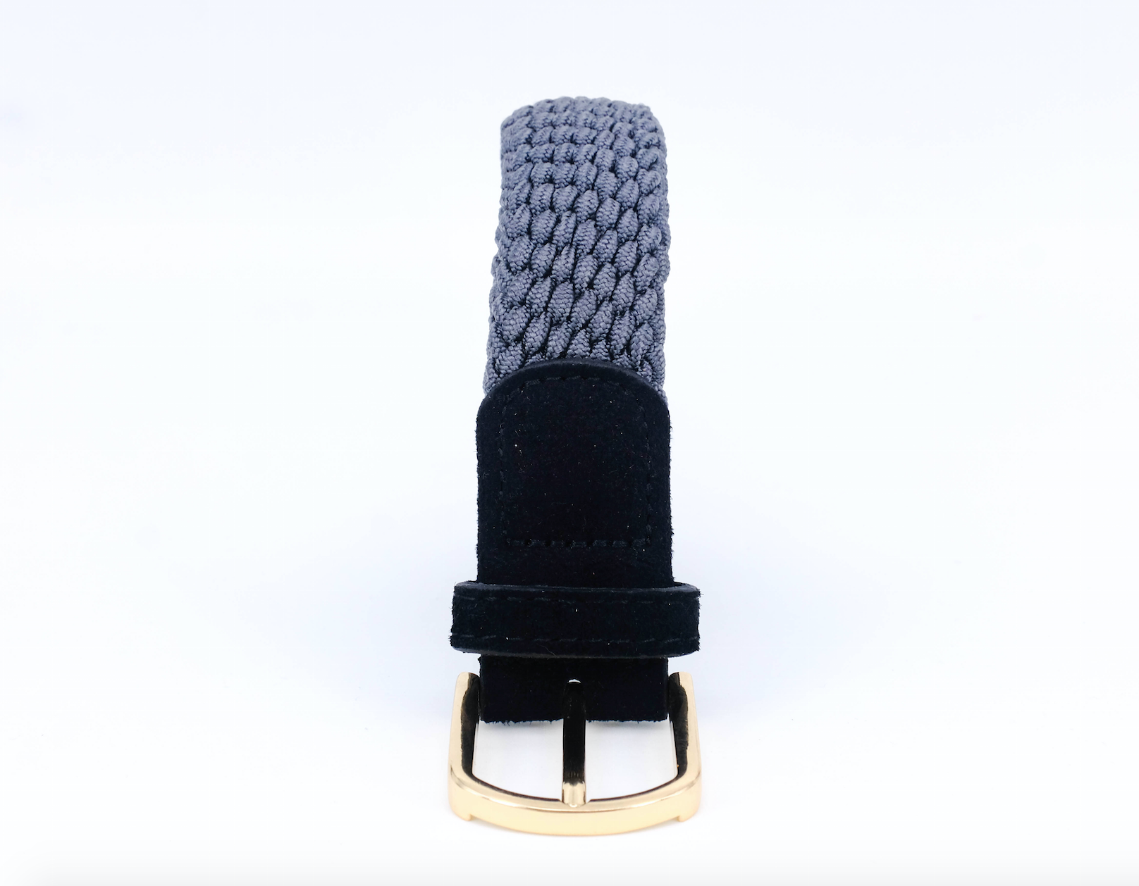 Slim Braided Belt | Grey | Black Suede | Gold - STOCKHOLM 
