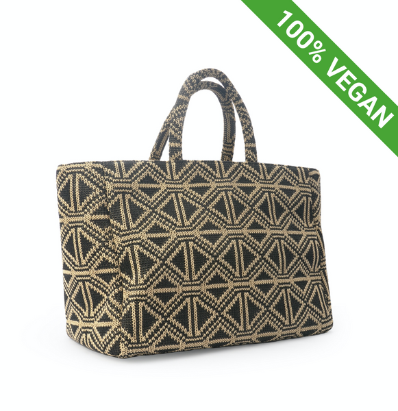 Handmade Straw Shopper | Black Diamond | Vegan