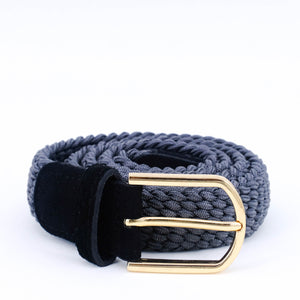 Slim Braided Belt | Grey | Black Suede | Gold - STOCKHOLM 