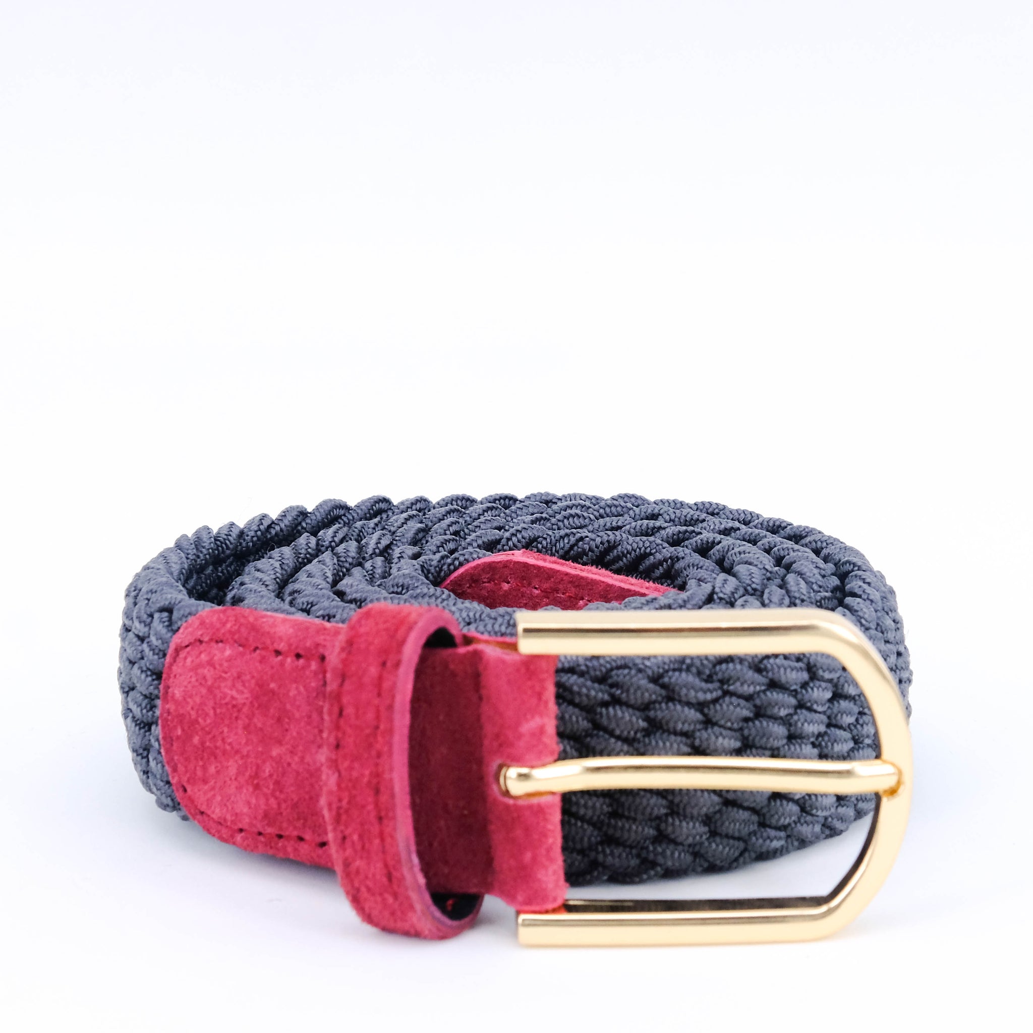 Slim Braided Belt | Grey | Pink Suede | Gold - STOCKHOLM 