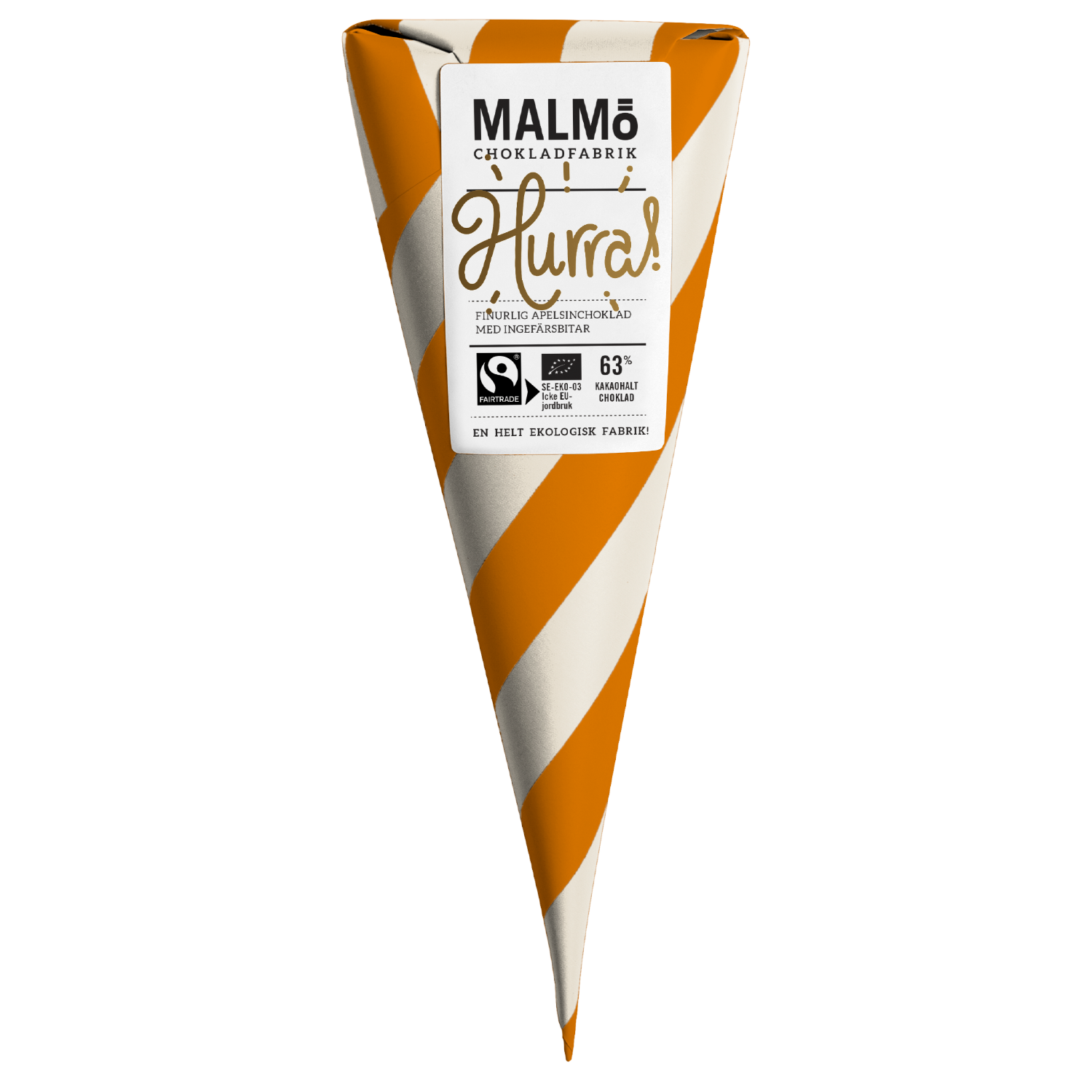 Organic Fairtrade Chocolate Cone | Hurra | Orange & Ginger 63% Dark | Vegan