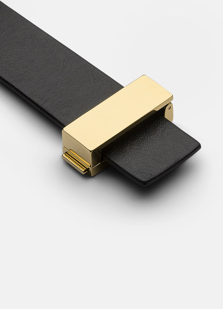 Leather Bracelet | Clasp | Thin Gold | Black - STOCKHOLM 
