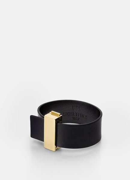 Leather Bracelet | Clasp | Thin Gold | Black - STOCKHOLM 