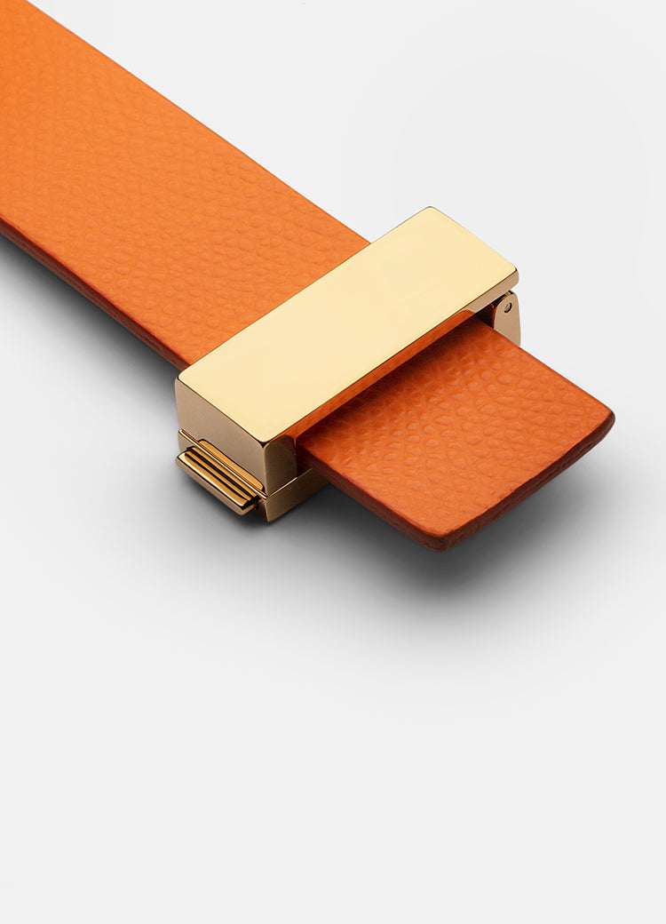 Leather Bracelet | Clasp | Thin Gold | Orange - STOCKHOLM 
