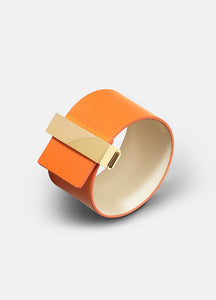 Leather Bracelet | Wide Clasp | Gold | Orange